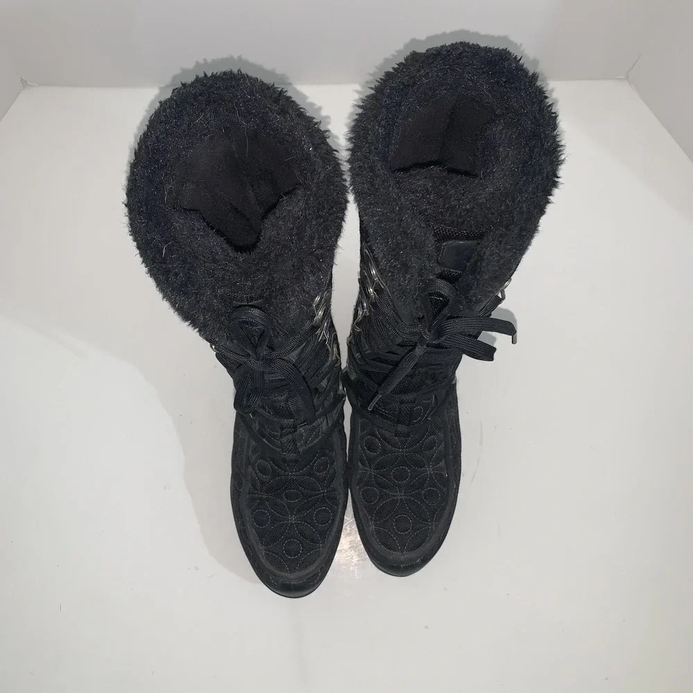Helly Hansen Boots Womens Size 6.5 Black Quilted Faux Fur Lace Up Winter Snow